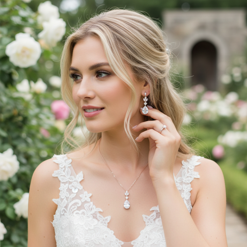 Bridal Crystal Necklace Set | CZ Necklace and Earrings | Tamar and Talya