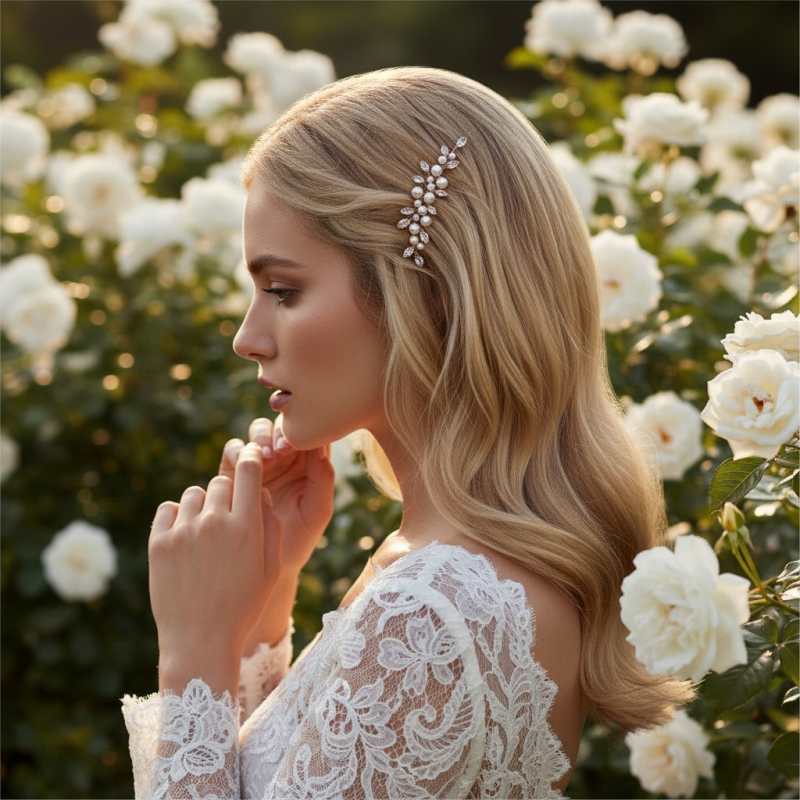 Bridal Hair Comb and Earring Set | Gold Crystal and Pearl Duo | Tamar and Talya