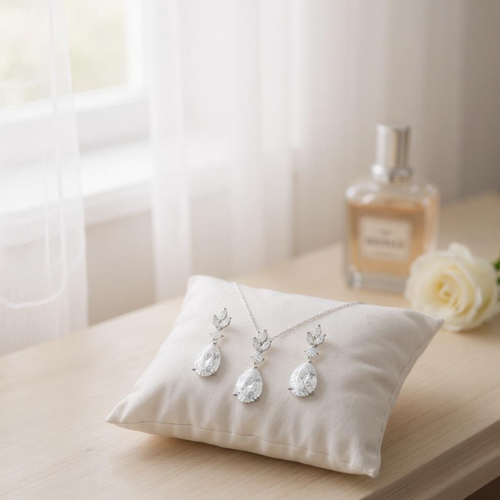 Bridal Crystal Necklace Set | CZ Necklace and Earrings | Tamar and Talya