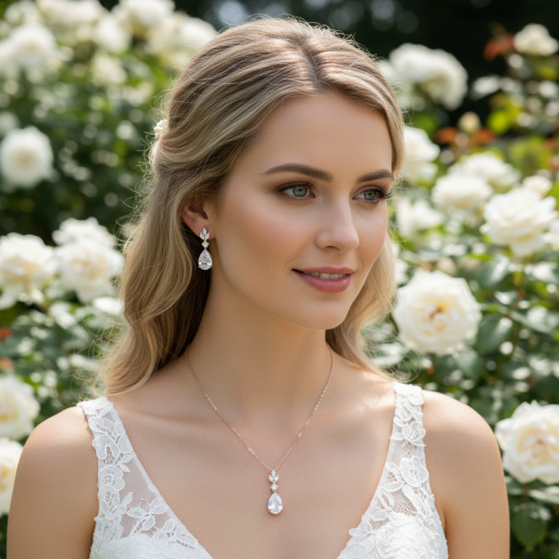 Bridal Crystal Necklace Set | CZ Necklace and Earrings | Tamar and Talya