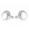 A pair of polished silver oval cufflinks with a glossy, reflective finish and a classic barrel closure, displayed on a clean white background.