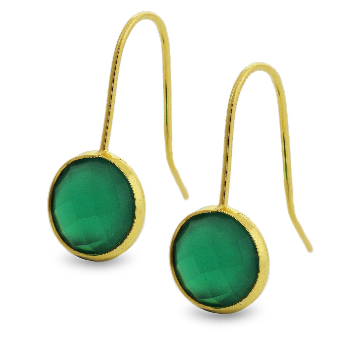 Green Onyx Drop Earrings | Sterling Silver Gold Plated | Tamar and Talya