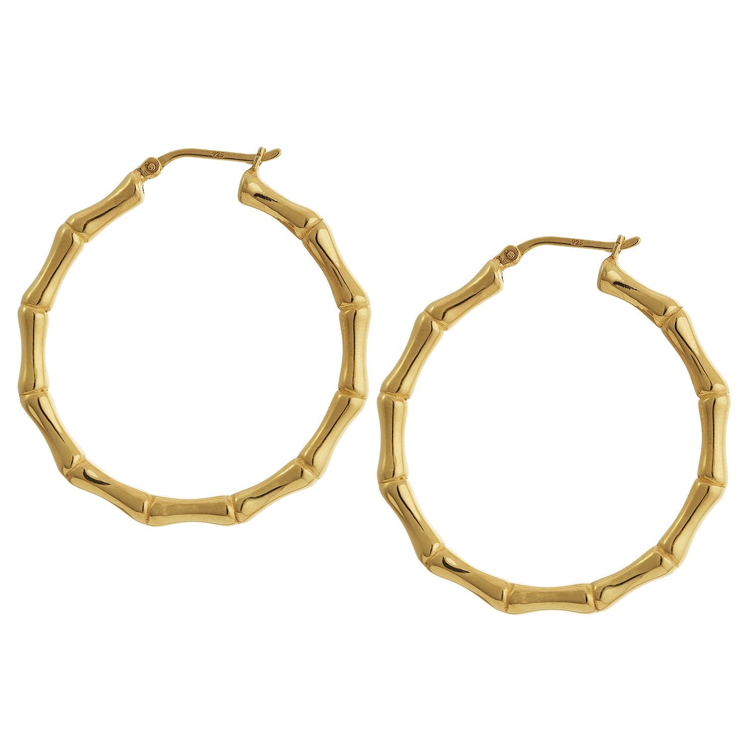 40mm Gold Plated Bamboo Hoop Earrings | Sterling Silver Electroformed | Tamar and Talya