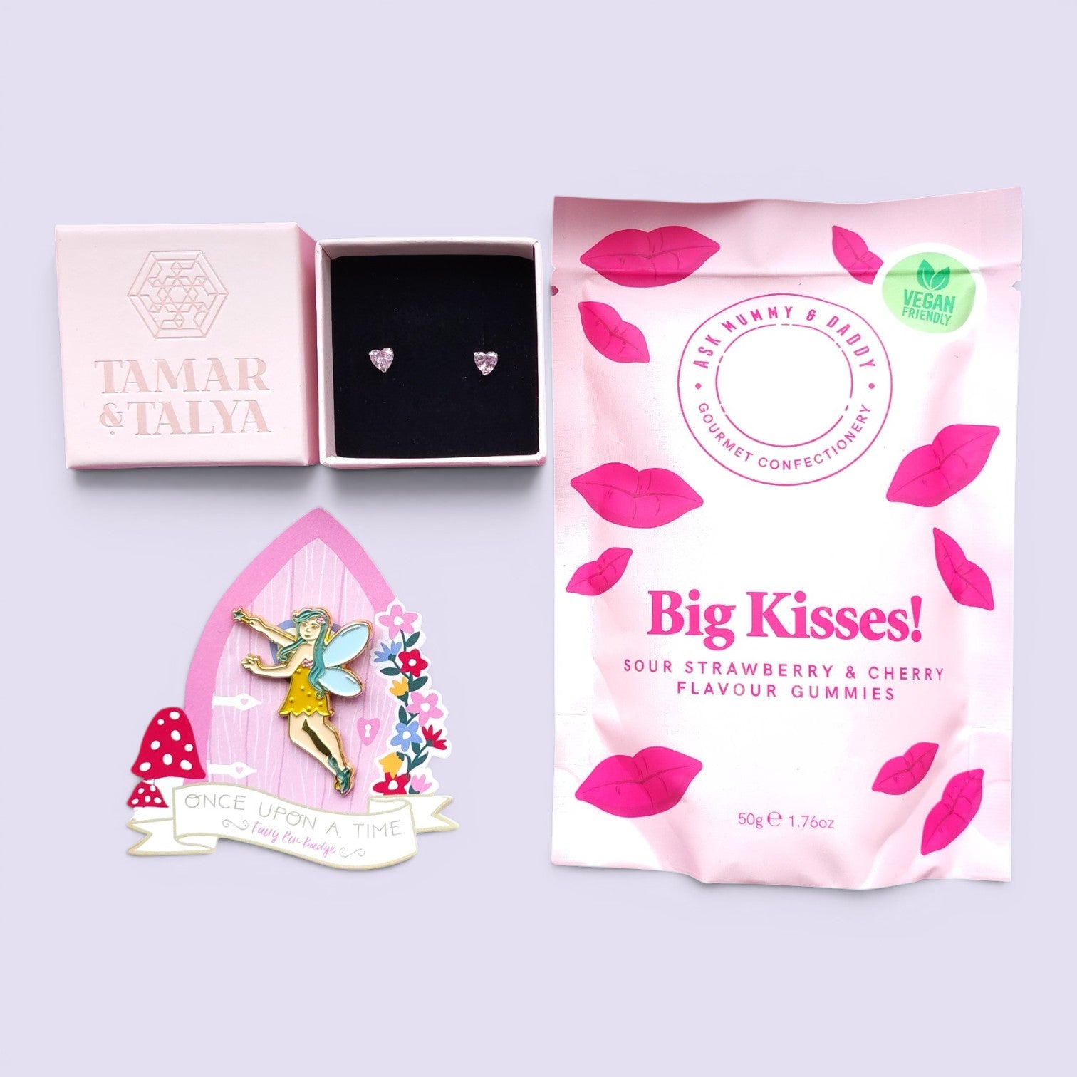 Gift Box Read To Send | Heart Crystal Earrings | Sterling Silver | Fairy Pin | Big Kisses Treat