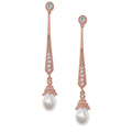 Rose Gold Pearl Drop Earrings | Art Deco Bridal Earrings | Cubic Zirconia & Freshwater Pearl | Wedding Jewellery | Bridesmaid Gift