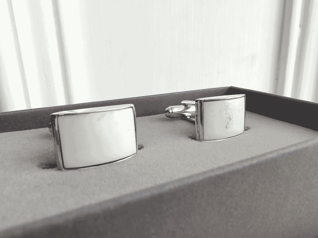 Sterling Silver Agate Cufflinks — White Agate, Handmade in the UK | Wedding, Groomsman, Anniversary Gift