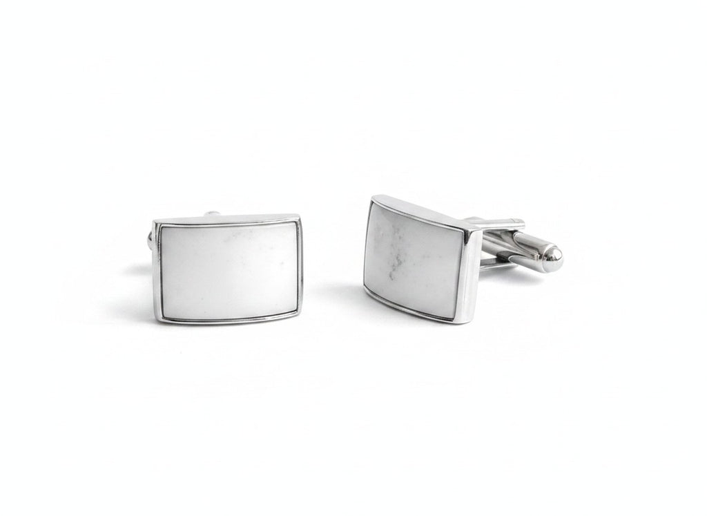 Sterling Silver Agate Cufflinks — White Agate, Handmade in the UK | Wedding, Groomsman, Anniversary Gift
