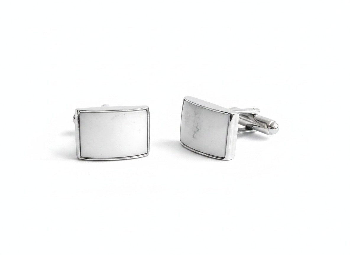 Sterling Silver Agate Cufflinks — White Agate, Handmade in the UK | Wedding, Groomsman, Anniversary Gift