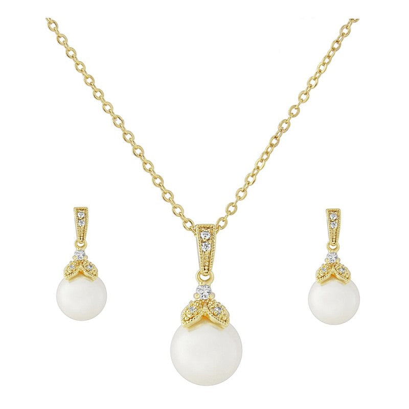 Bridal Gold Necklace Set | CZ Necklace and Earrings | Tamar and Talya