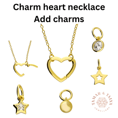 Gold heart charm necklace - add your charms - Tamar and Talya