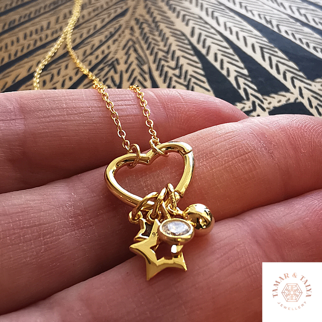 Gold heart charm necklace - add your charms