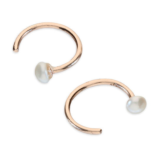 Freshwater pearl pull through micro hoops in silver, gold and rose gold