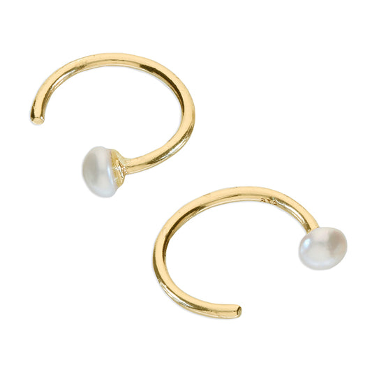 Freshwater pearl pull through micro hoops in silver, gold and rose gold