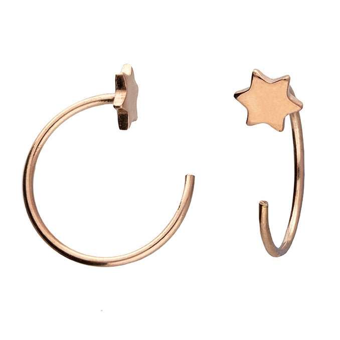 Star pull through hoops in silver, gold and rose gold