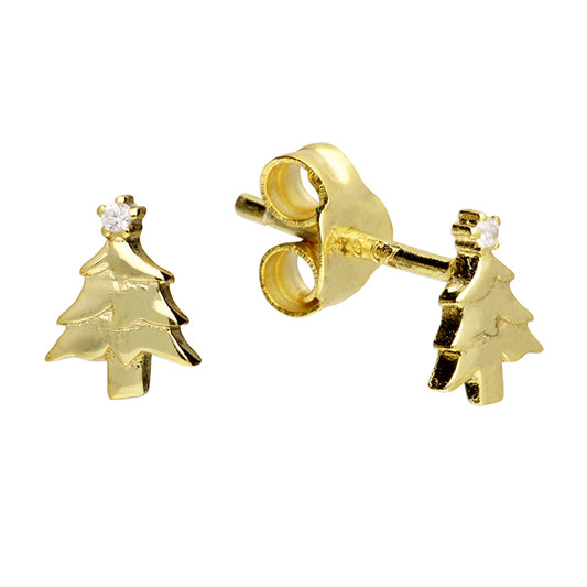 Christmas tree studs in gold and cz