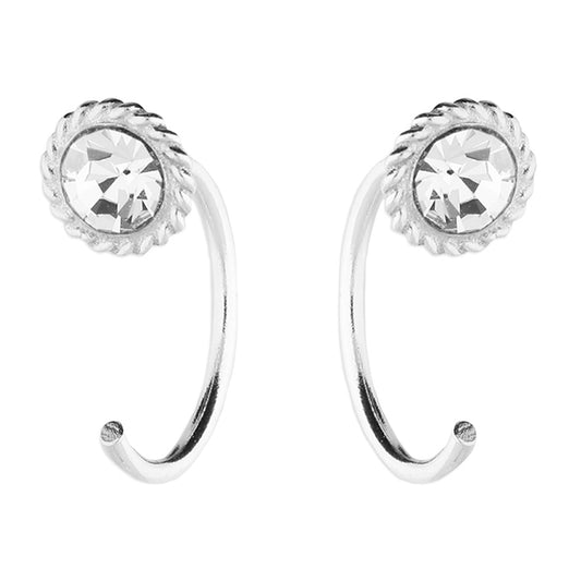 cubic zirconia pull through micro hoops in sterling silver