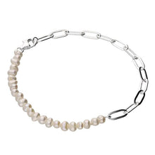 Load image into Gallery viewer, Freshwater pearl and paper chain bracelet sterling silver - Tamar and Talya
