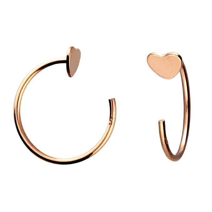Heart pull through hoops in silver, gold and rose gold