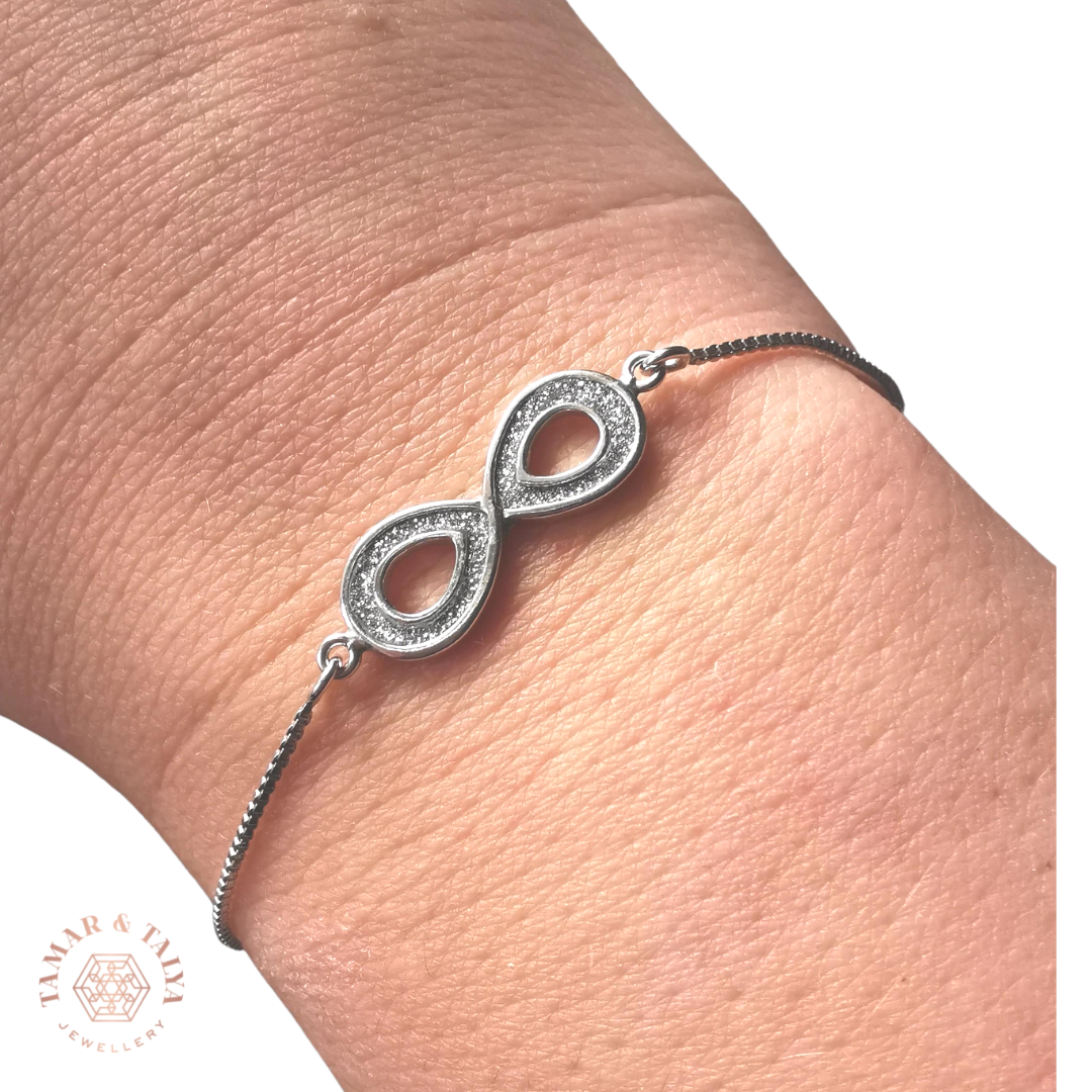 Infinity bracelet in sterling silver with frosted finish