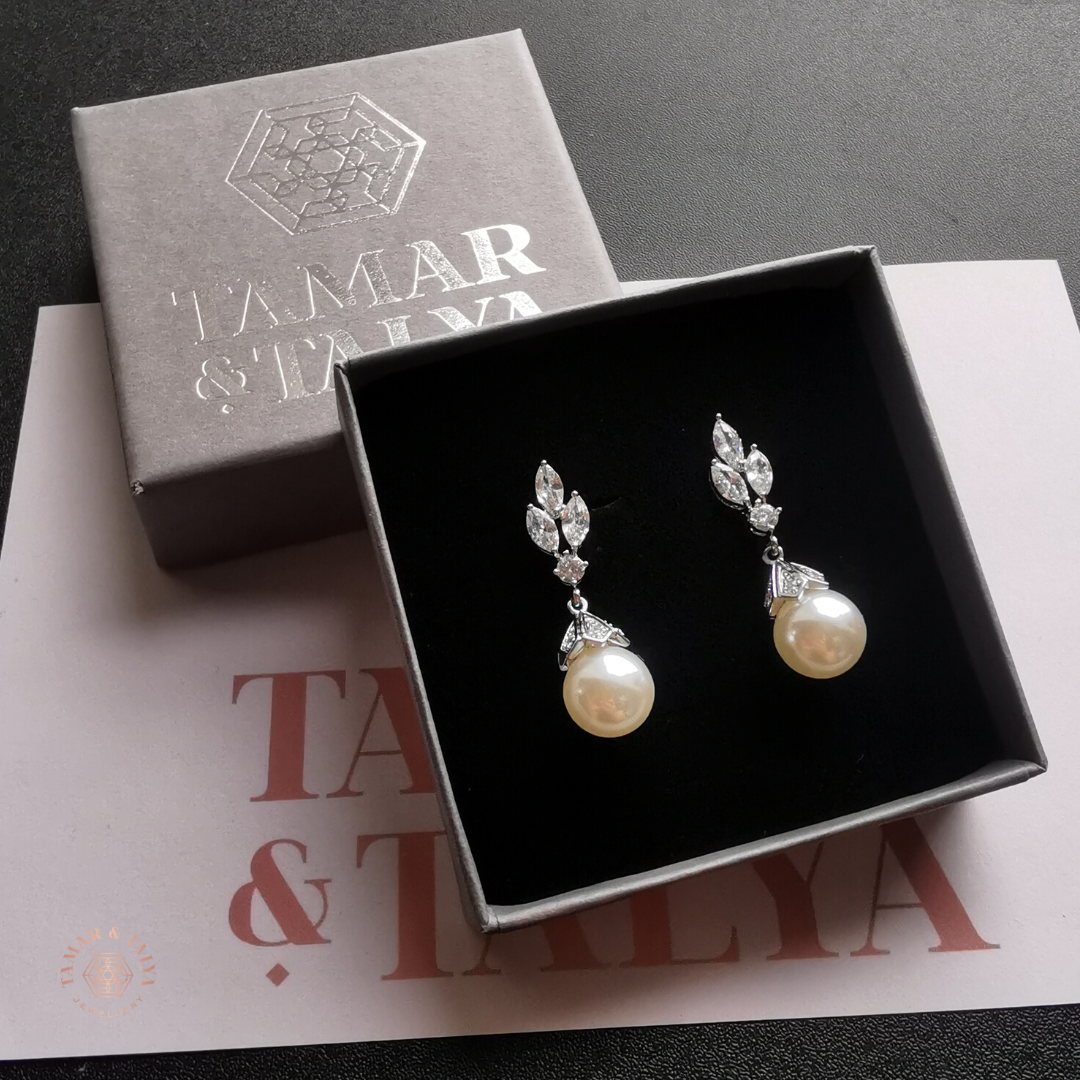 Bridal pearl drop earrings