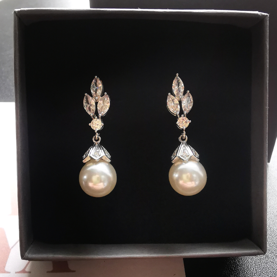 Bridal pearl drop earrings