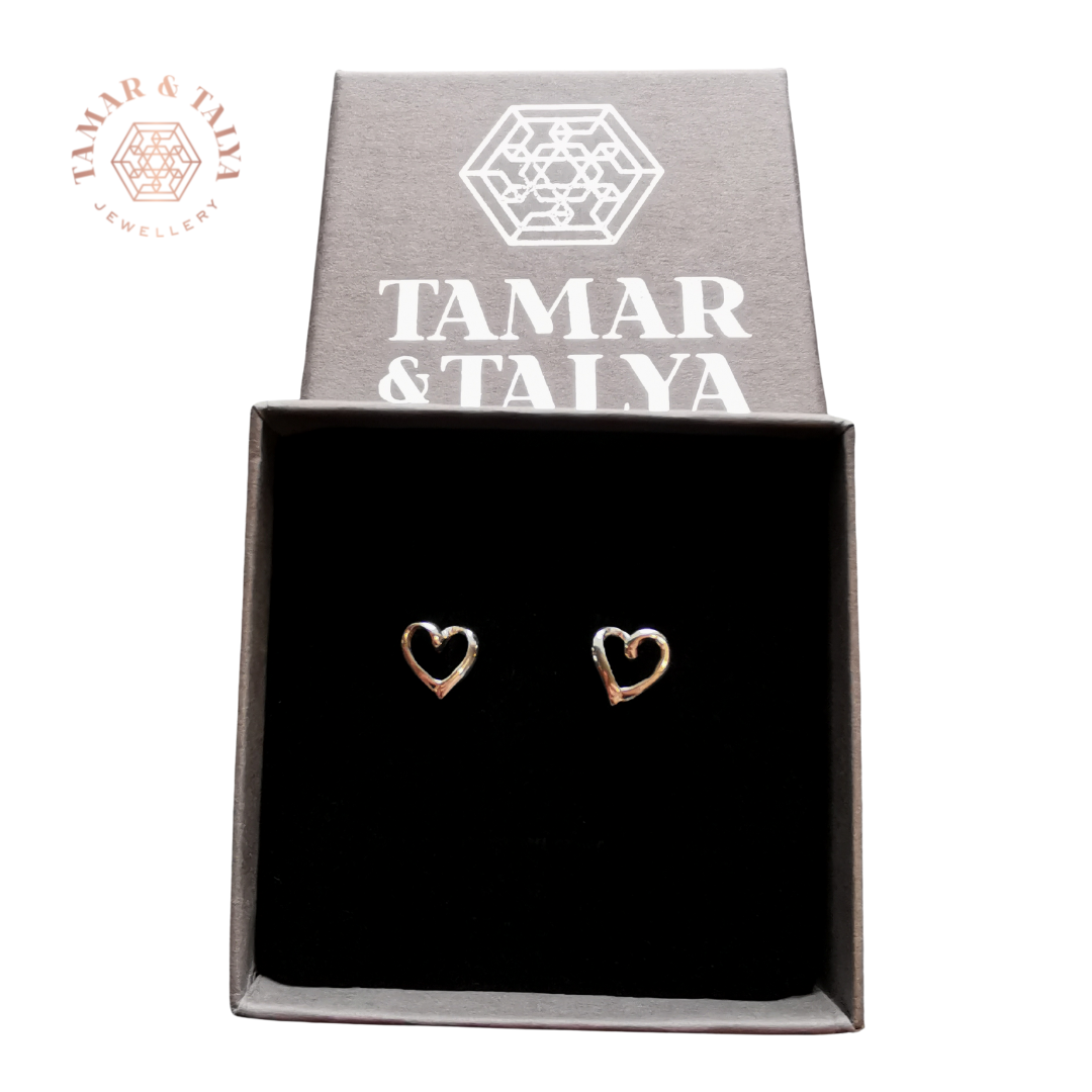 Heart studs handcrafted sterling silver