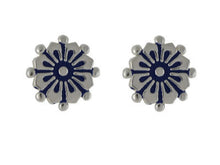 Load image into Gallery viewer, Blue flower earrings in sterling silver and navy enamel finish - Tamar and Talya
