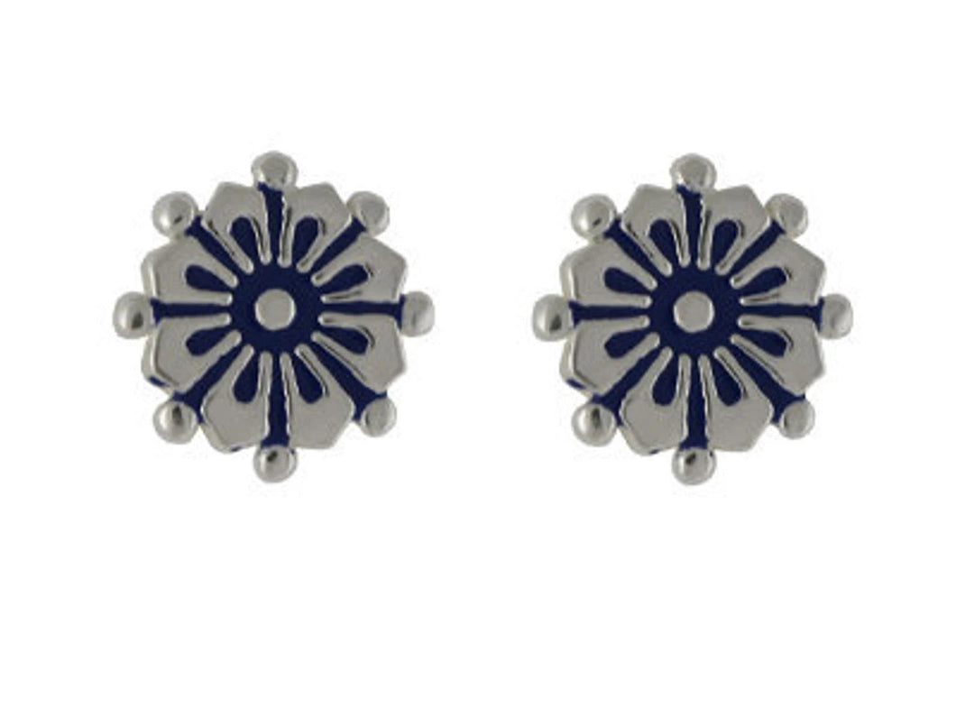 Blue flower earrings in sterling silver and navy enamel finish - Tamar and Talya