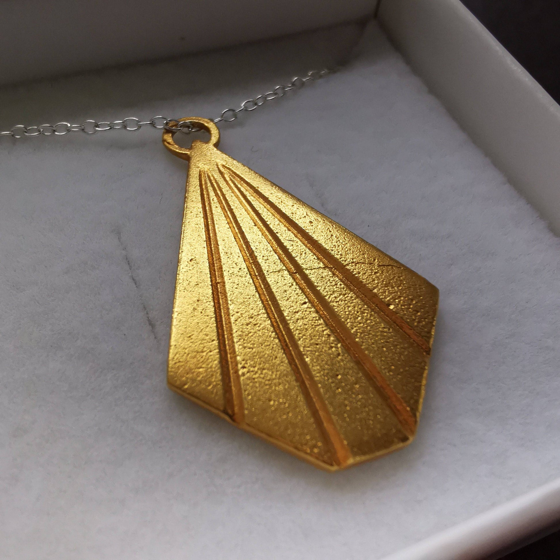 Gold plated deco necklace pendant cast in Sterling silver - Tamar and Talya