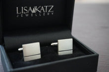 Load image into Gallery viewer, Square cufflinks handcrafted from sterling silver with black line - Tamar and Talya
