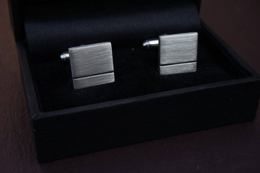Square cufflinks handcrafted from sterling silver with black line - Tamar and Talya