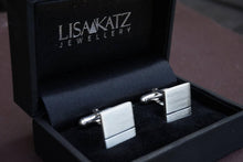 Load image into Gallery viewer, Square cufflinks handcrafted from sterling silver with black line - Tamar and Talya
