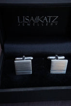 Load image into Gallery viewer, Square cufflinks handcrafted from sterling silver with black line - Tamar and Talya
