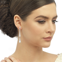 Load image into Gallery viewer, Bridal rose gold pearl and cz earrings - Tamar and Talya
