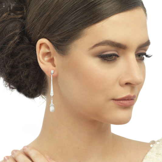 Bridal rose gold pearl and cz earrings - Tamar and Talya