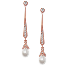 Load image into Gallery viewer, Bridal rose gold pearl and cz earrings - Tamar and Talya
