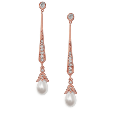 Bridal rose gold pearl and cz earrings - Tamar and Talya