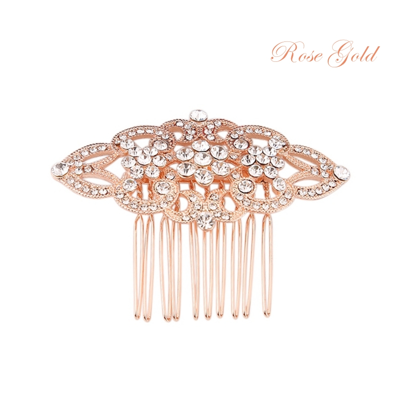 Bridal cz hair comb rose gold art deco headpiece - Tamar and Talya