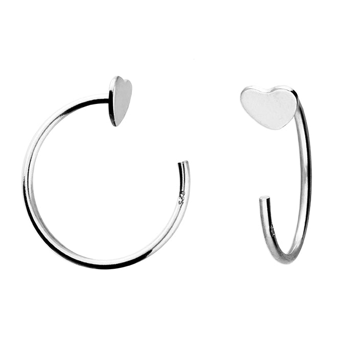 Heart pull through hoops in silver, gold and rose gold