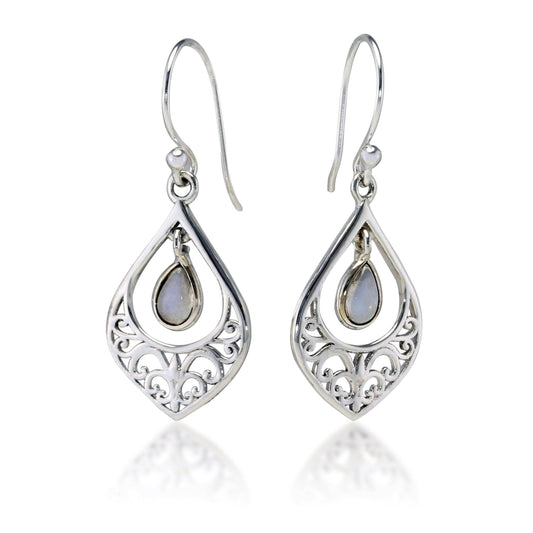 Moonstone - filigree drop earrings - Tamar and Talya