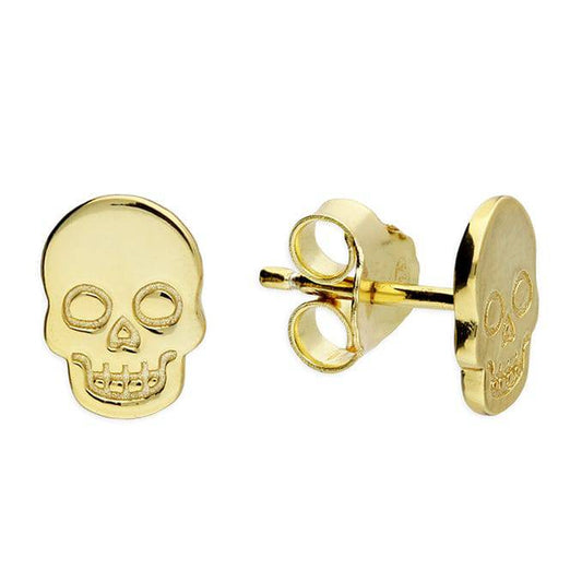 Mens gold skull earrings - Unisex studs - Tamar and Talya