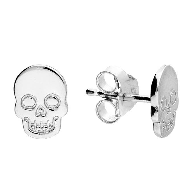 Mens silver skull earrings - Unisex studs - Tamar and Talya