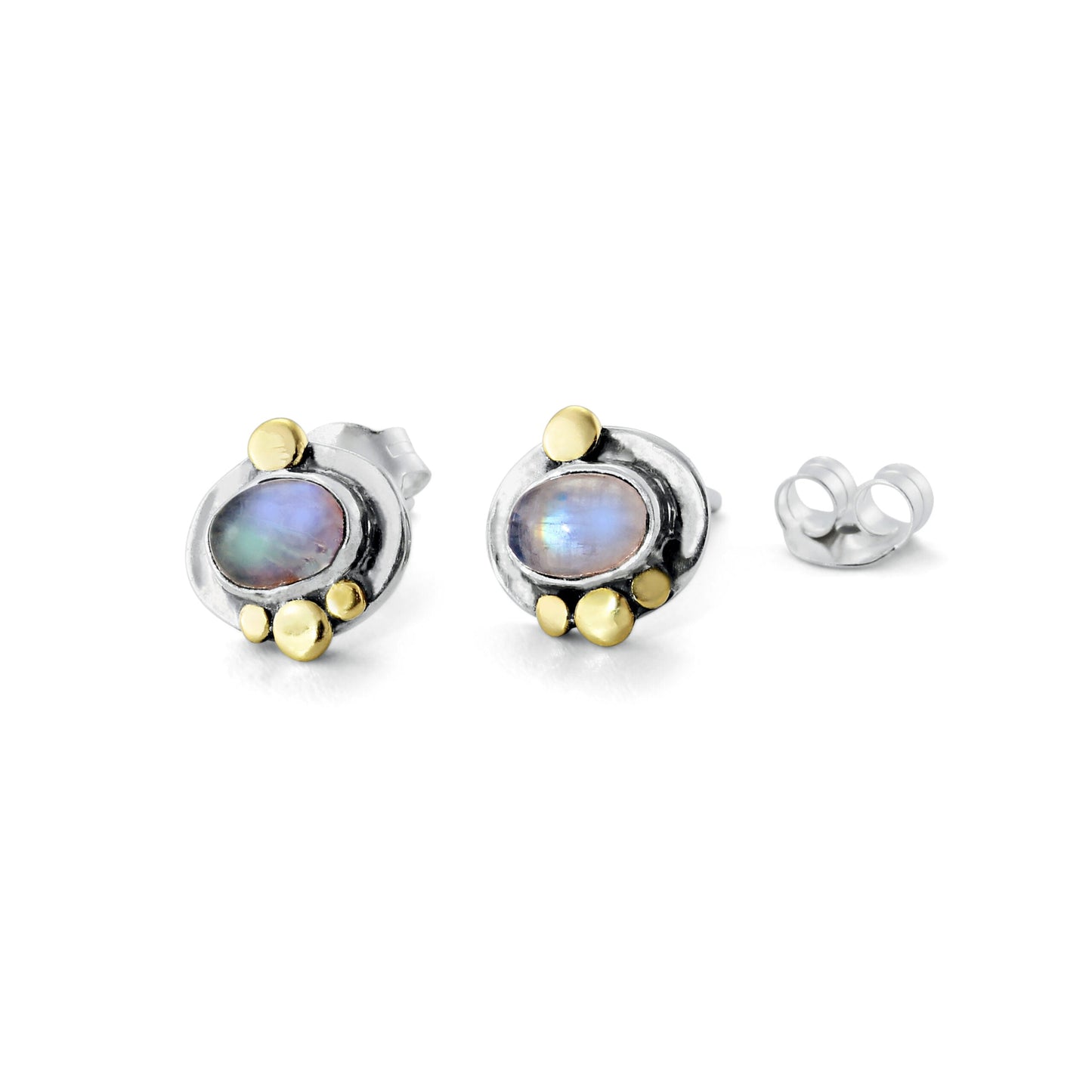 Moonstone - stud earrings with brass dots - Tamar and Talya
