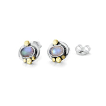 Load image into Gallery viewer, Moonstone - stud earrings with brass dots - Tamar and Talya
