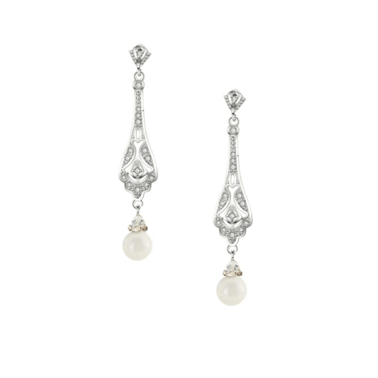 Deco wedding cz and pearl earrings - Tamar and Talya