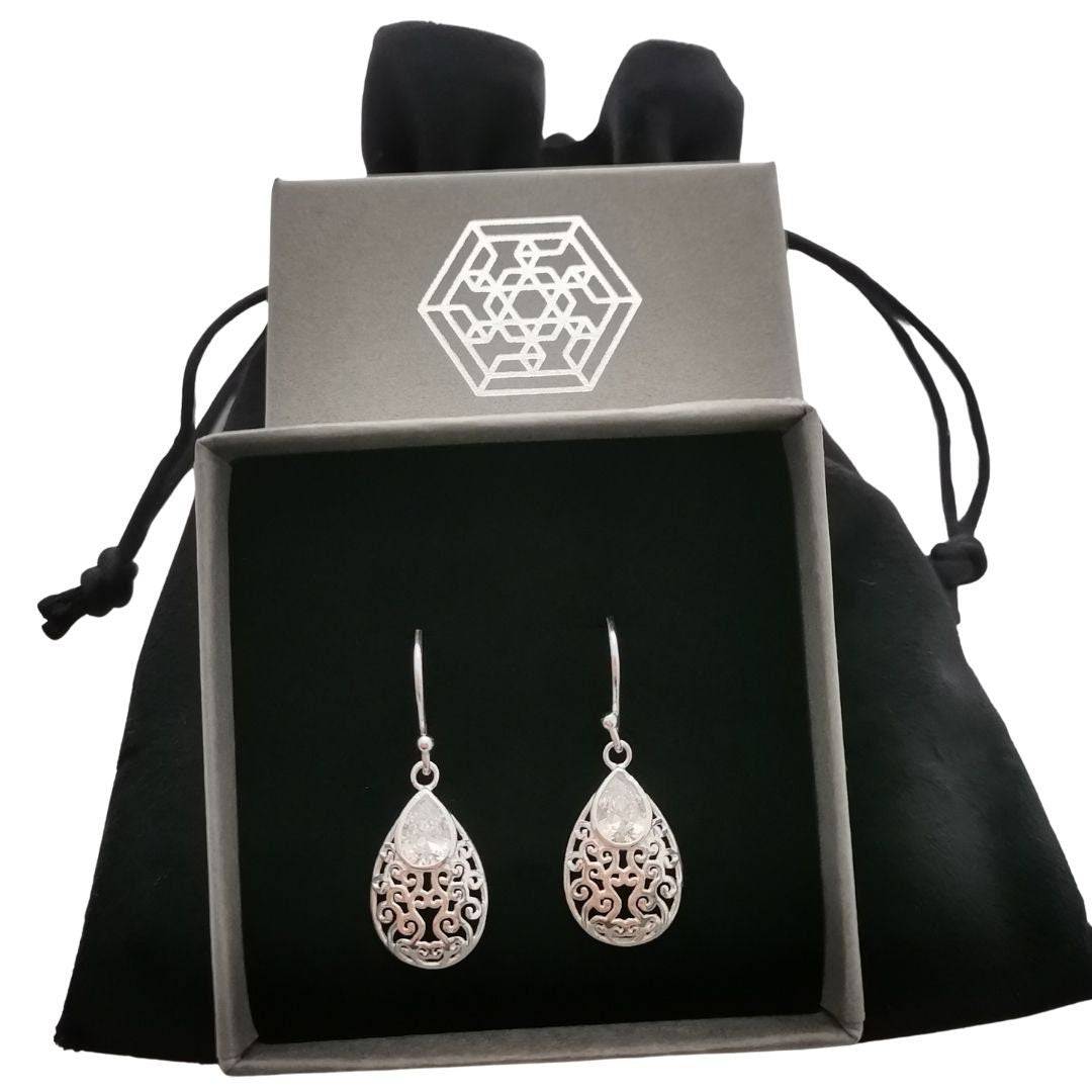 Dropper CZ earrings in sterling silver - Tamar and Talya