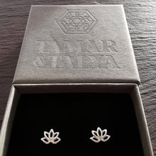 Load image into Gallery viewer, Lotus Stud Earrings | Ready to go gift box - sterling silver earrings and jewellery dish - lotus jewellery gifts for her - Tamar and Talya
