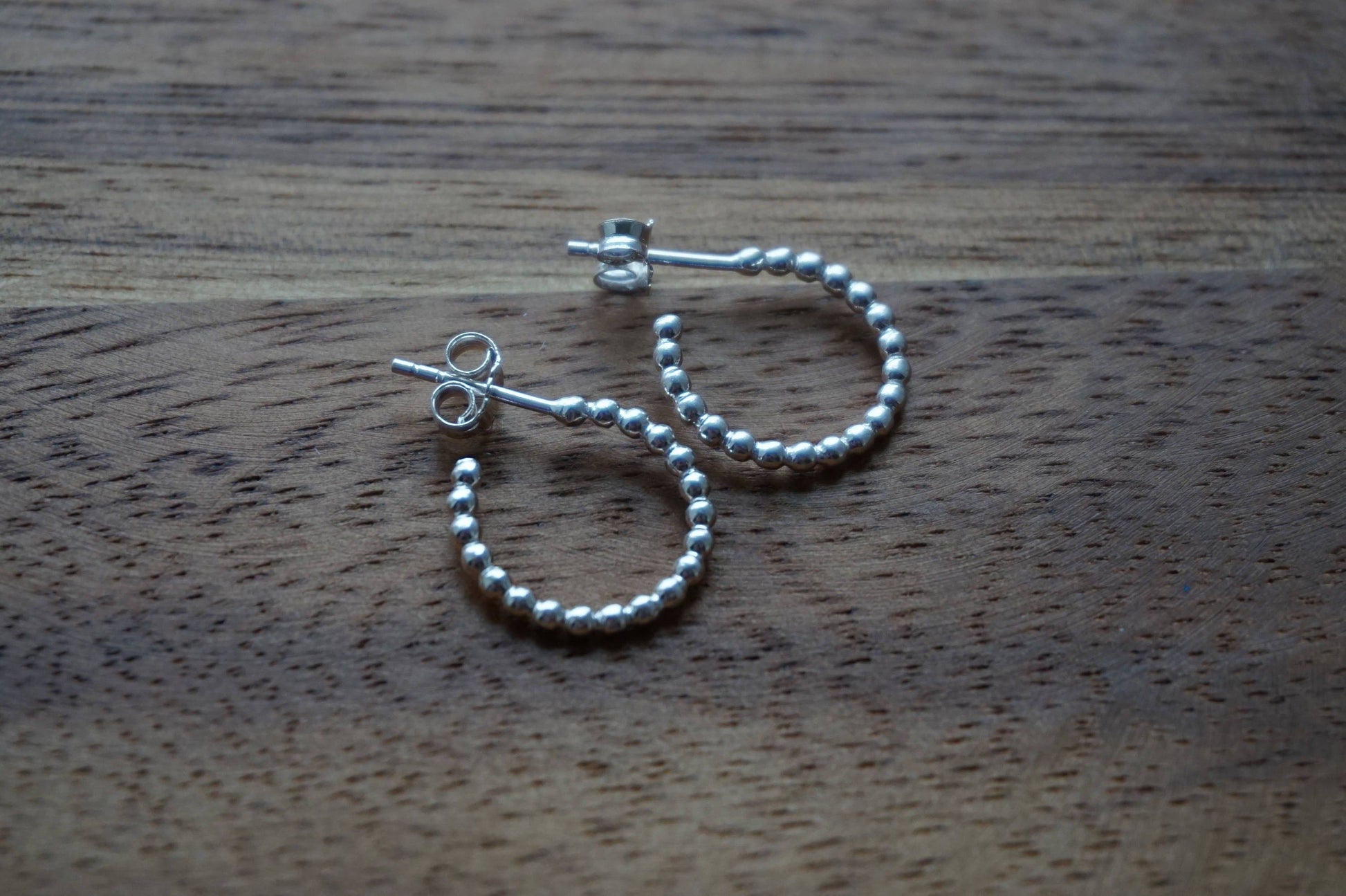 Hoop earrings in sterling silver ball beaded boho earrings - Tamar and Talya