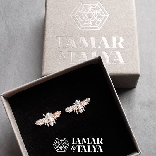 Sterling Silver Bee Studs & Necklace - Tamar and Talya