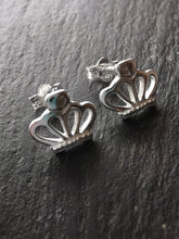 Load image into Gallery viewer, Princess crown tiara studs  sterling silver close up - Tamar and Talya
